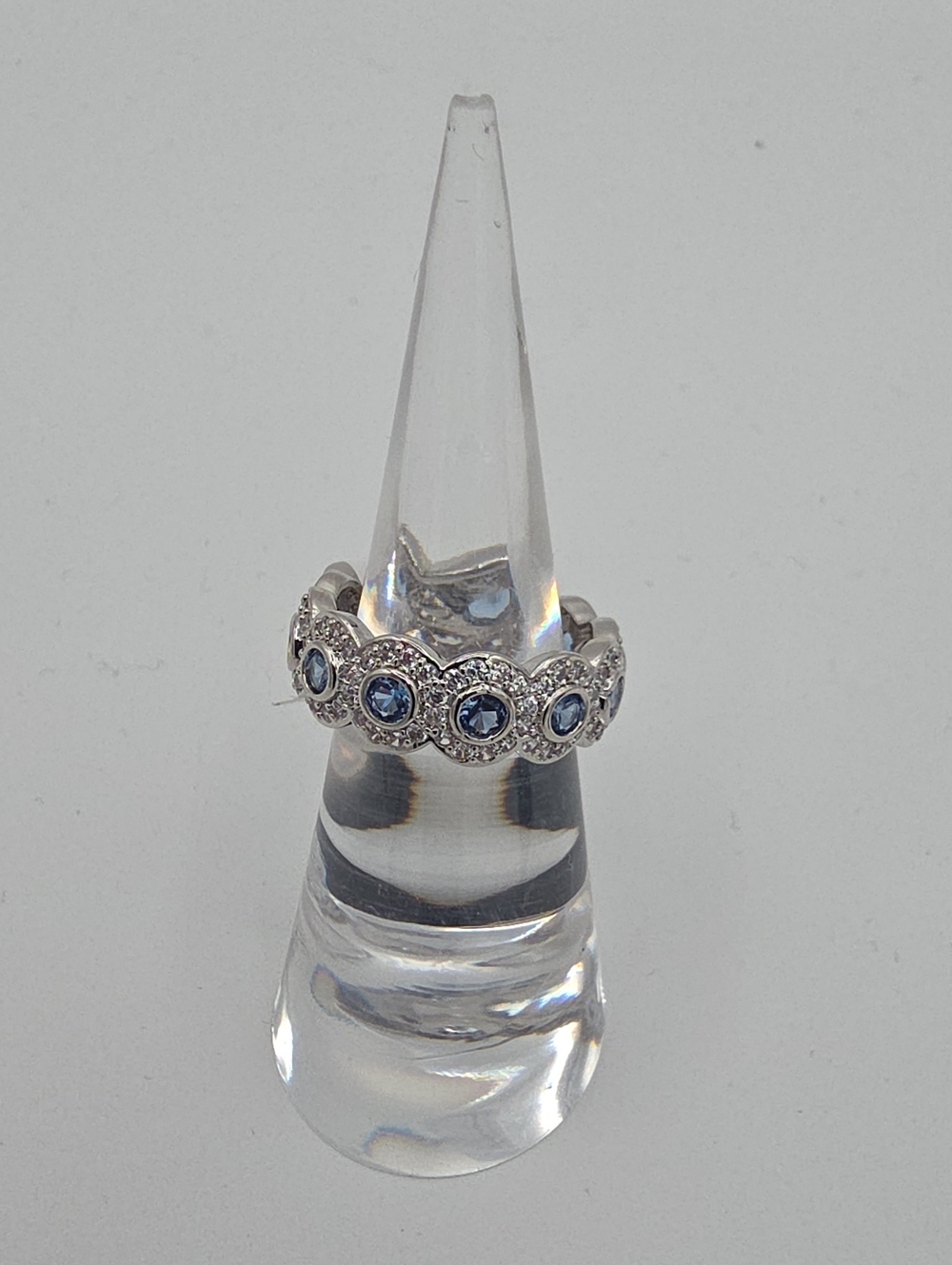 BP Elegant Silver Blue Sapphire Halo Band Ring